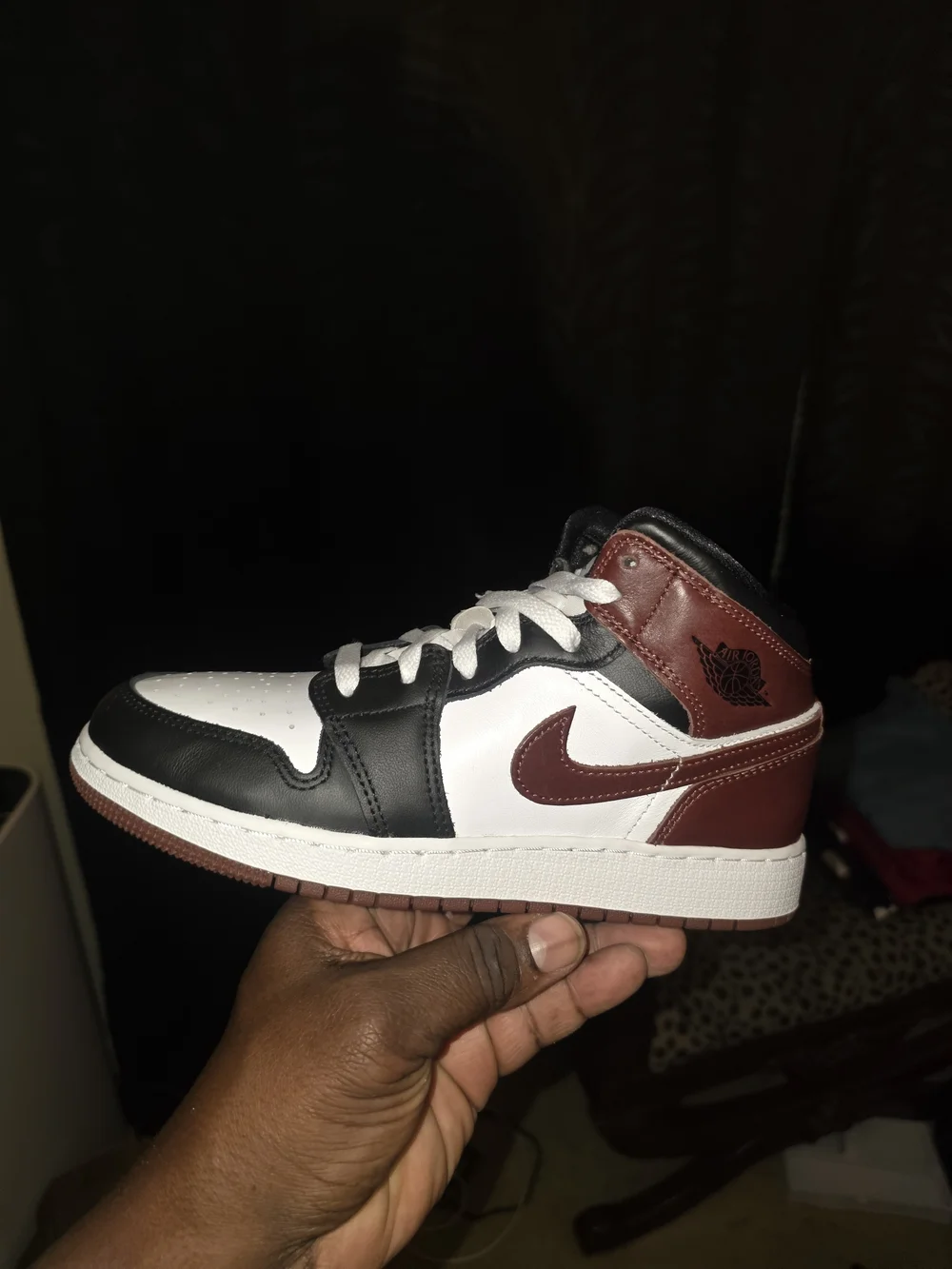 Jordan Kids High-Top Sneaker in White, Black & Burgundy